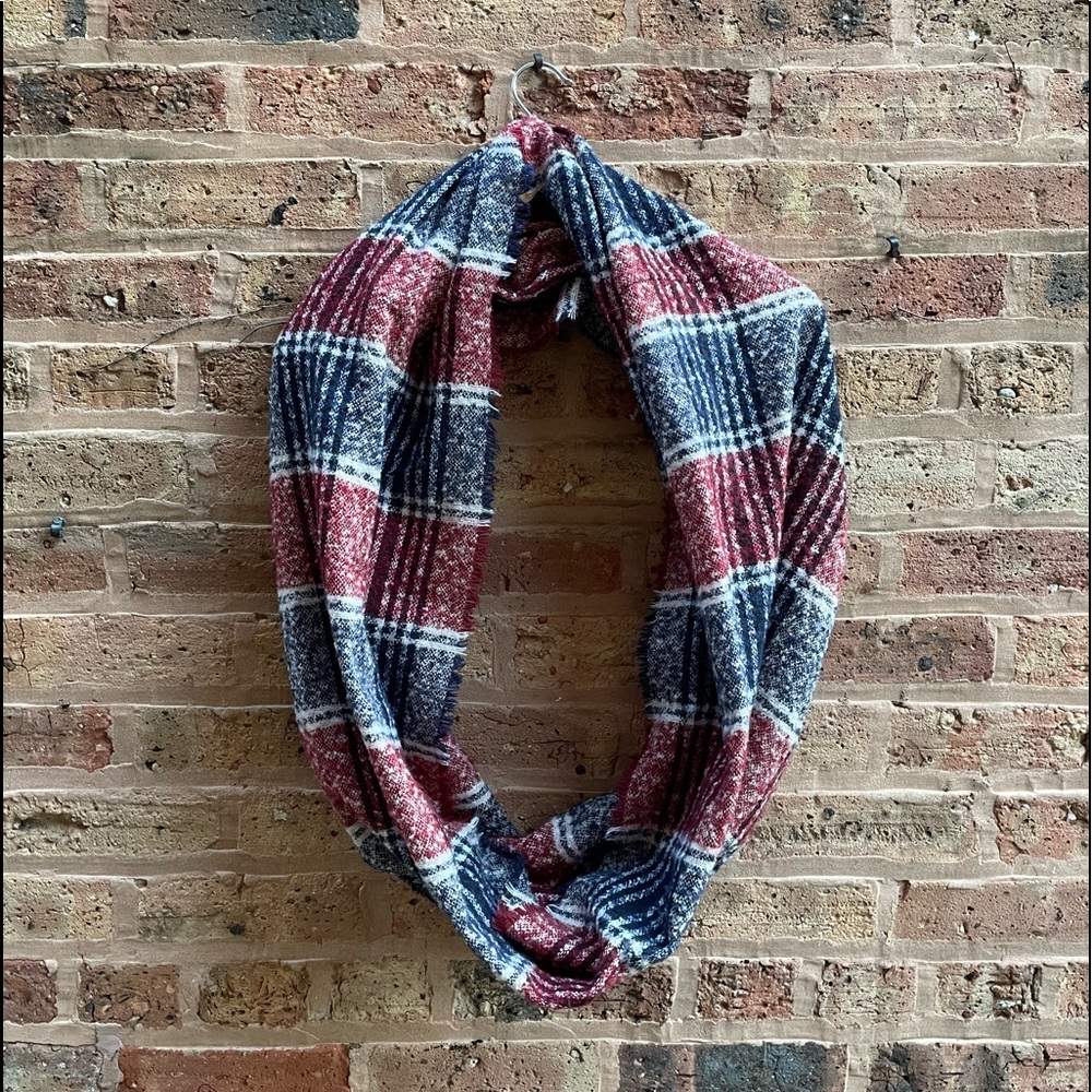 Navy and Red Blanket Infinity Scarf
